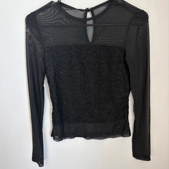 Cupshe Tops - Cupshe Black Sheer Lace Long Sleeve Top
